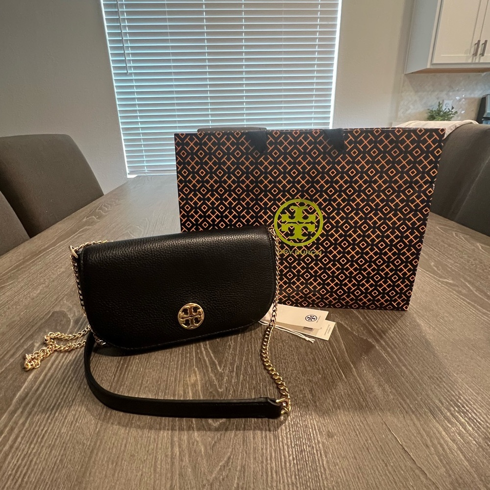 Tory Burch Black and Gold Crossbody Bag with Chain Strap